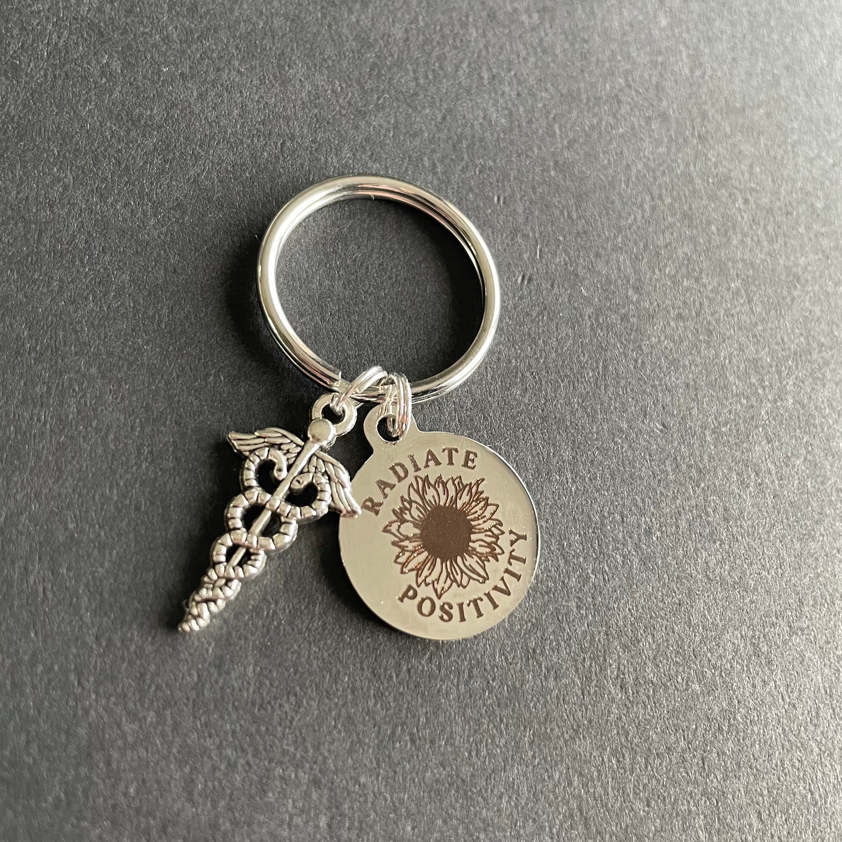 Radiate Positivity Key Chain W/ Caduceus Charm, Radiology, Healthcare, Medical, Gift