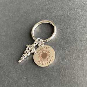 Radiate Positivity Key Chain W/ Caduceus Charm, Radiology, Healthcare, Medical, Gift