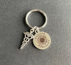 Radiate Positivity Key Chain W/ Caduceus Charm, Radiology, Healthcare, Medical, Gift