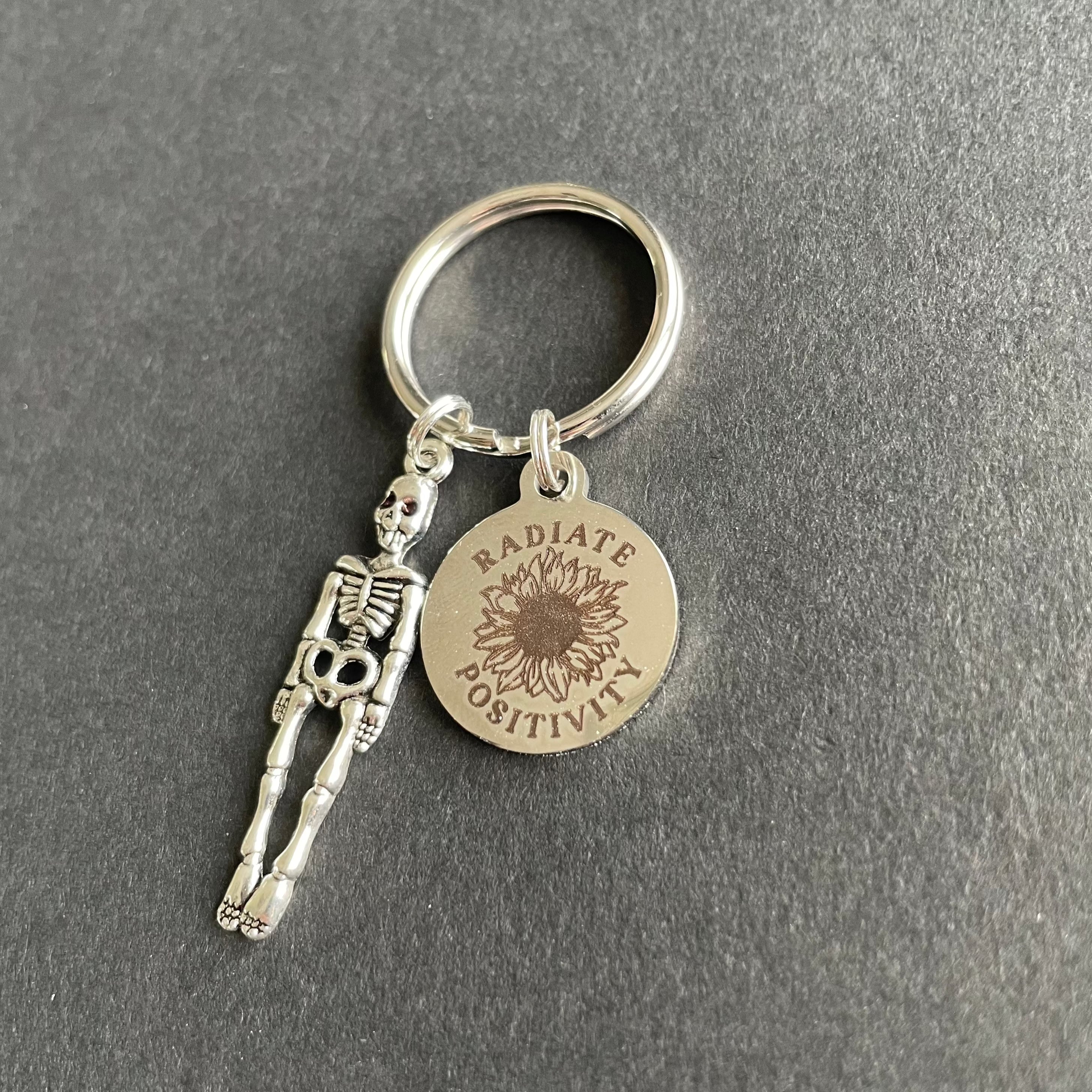 Radiate Positivity Skeleton Key Chain, Radiology, Xray Tech, Gift