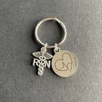 RN Caduceus Key Chain W/Heart Rhythm Pendant, RN, Graduate, Nursing, Gift