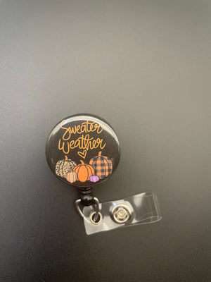 Sweater Weather Fall Retractable ID Badge Holder, Fall, Pumpkin Spice, Football, Leaves