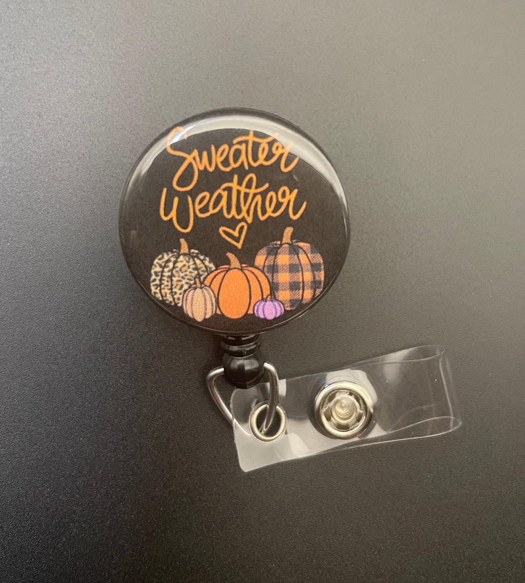 Sweater Weather Fall Retractable ID Badge Holder, Fall, Pumpkin Spice, Football, Leaves