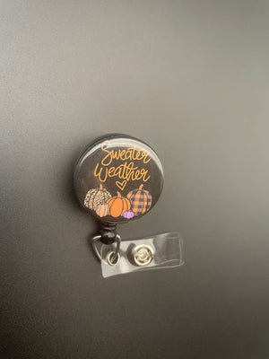 Sweater Weather Fall Retractable ID Badge Holder, Fall, Pumpkin Spice, Football, Leaves