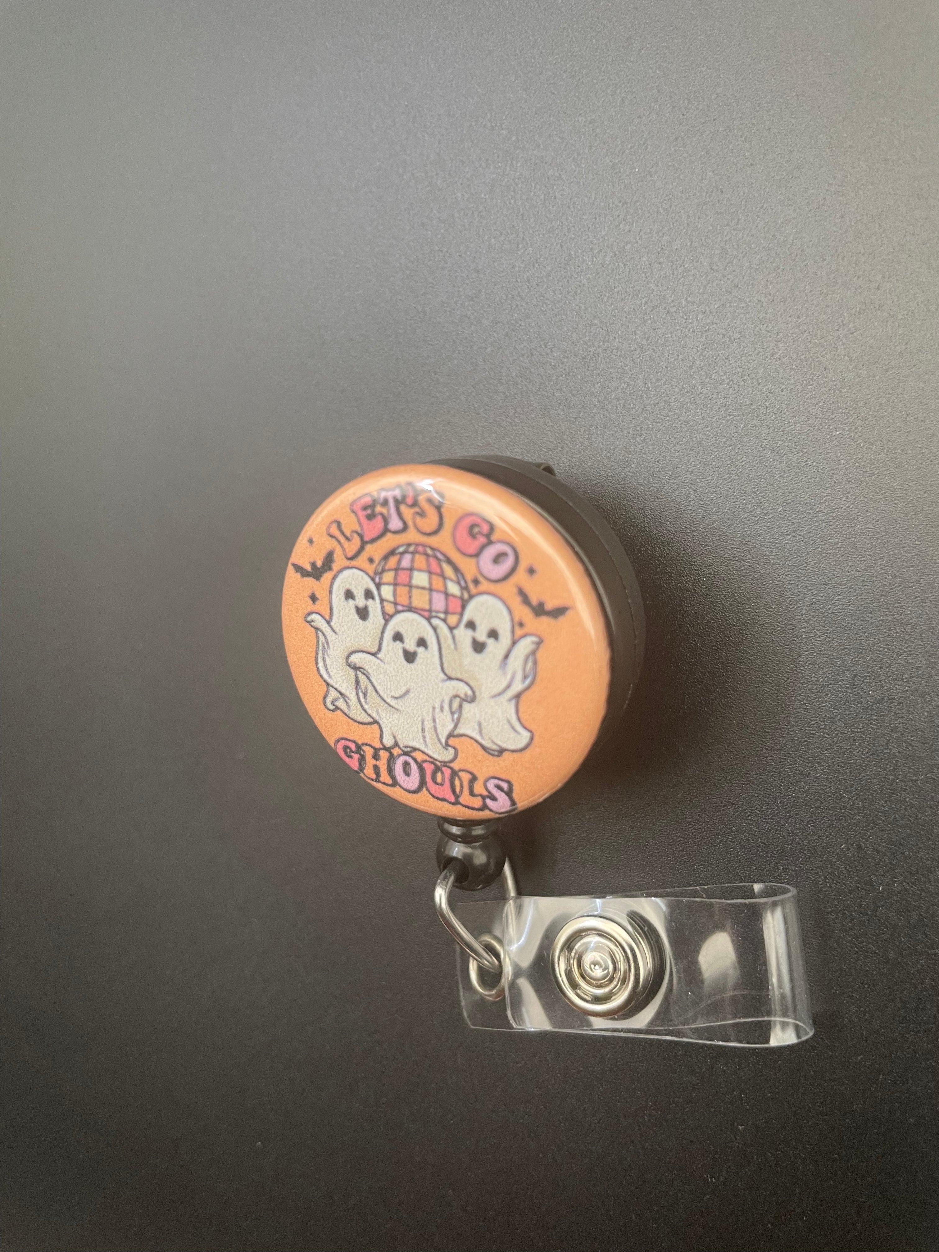 Let's Go Ghouls Retractable ID Badge Holder, Ghost, Halloween, Fall, Fun, Spooky Season, Orange