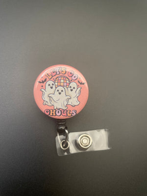 Let's Go Ghouls Retractable ID Badge Holder, Ghost, Halloween, Fall, Fun, Spooky Season, Orange