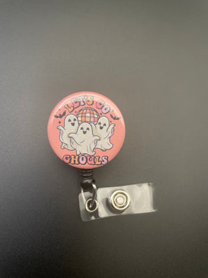 Let's Go Ghouls Retractable ID Badge Holder, Ghost, Halloween, Fall, Fun, Spooky Season, Pink