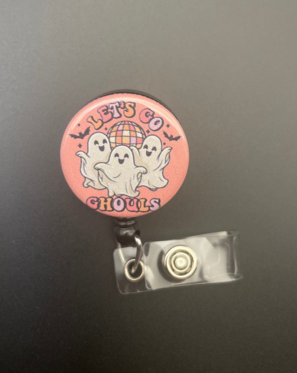 Let's Go Ghouls Retractable ID Badge Holder, Ghost, Halloween, Fall, Fun, Spooky Season, Pink