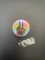 Skeleton Peace Sign Retractable Badge Reel ID Badge Holder