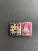 Happy Ghost & Pumpkin Halloween Xray Markers, With 2 or 3 Initials, Large Rectangle, Pumpkin, Halloween, Autumn, Pink, Black Glitter