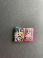 Happy Ghost & Pumpkin Halloween Xray Markers, With 2 or 3 Initials, Large Rectangle, Pumpkin, Halloween, Autumn, Pink, Black Glitter