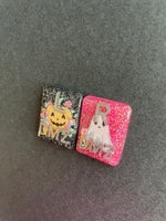 Happy Ghost & Pumpkin Halloween Xray Markers, With 2 or 3 Initials, Large Rectangle, Pumpkin, Halloween, Autumn, Pink, Black Glitter