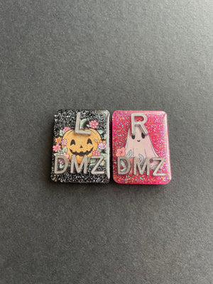 Happy Ghost & Pumpkin Halloween Xray Markers, With 2 or 3 Initials, Large Rectangle, Pumpkin, Halloween, Autumn, Pink, Black Glitter