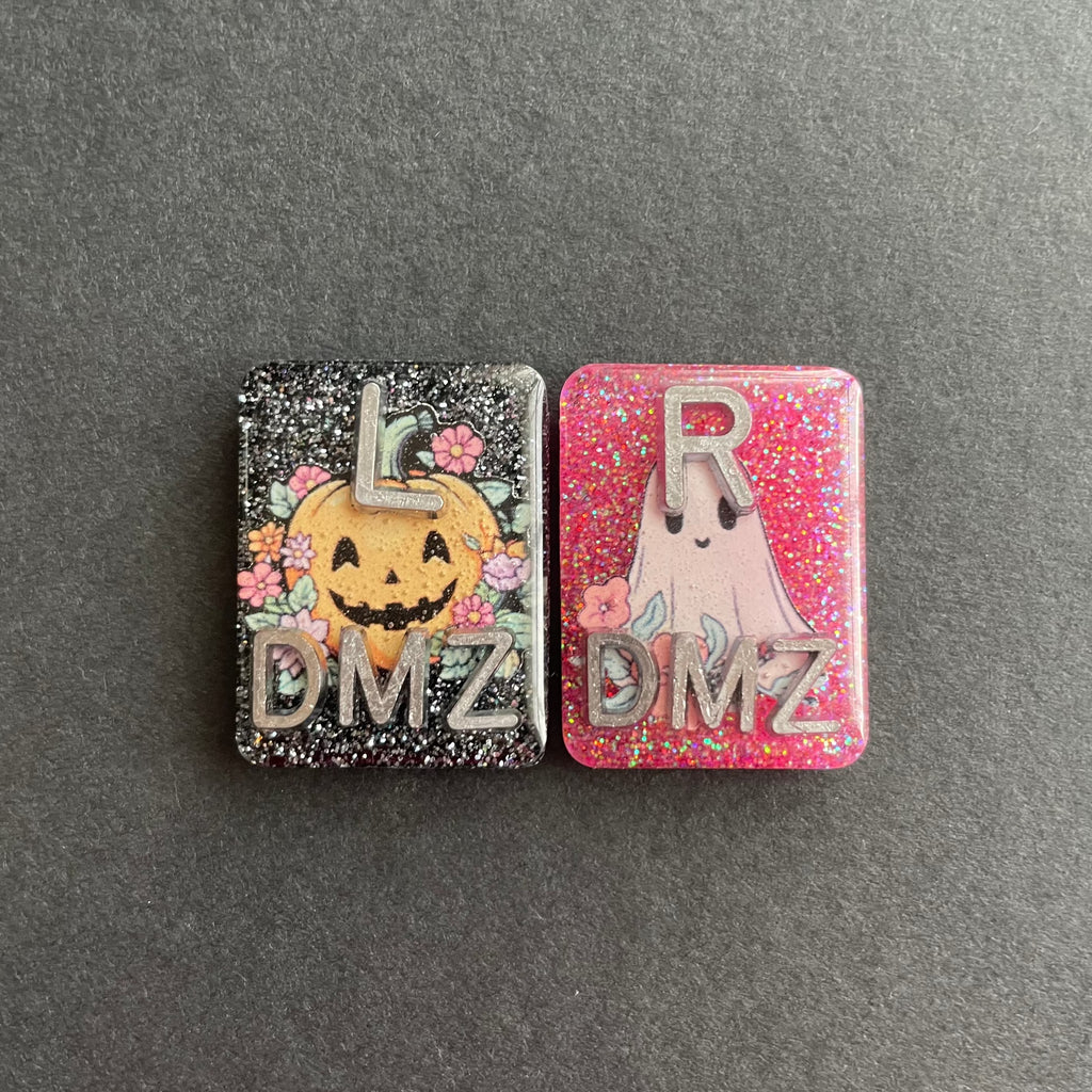 Happy Ghost & Pumpkin Halloween Xray Markers, With 2 or 3 Initials, Large Rectangle, Pumpkin, Halloween, Autumn, Pink, Black Glitter