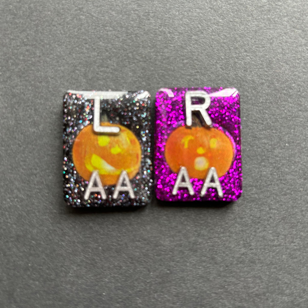 Glitter Jack-O-Lantern Xray Markers, With 2 or 3 Initials, Large Rectangle, pumpkin, Halloween, Autumn