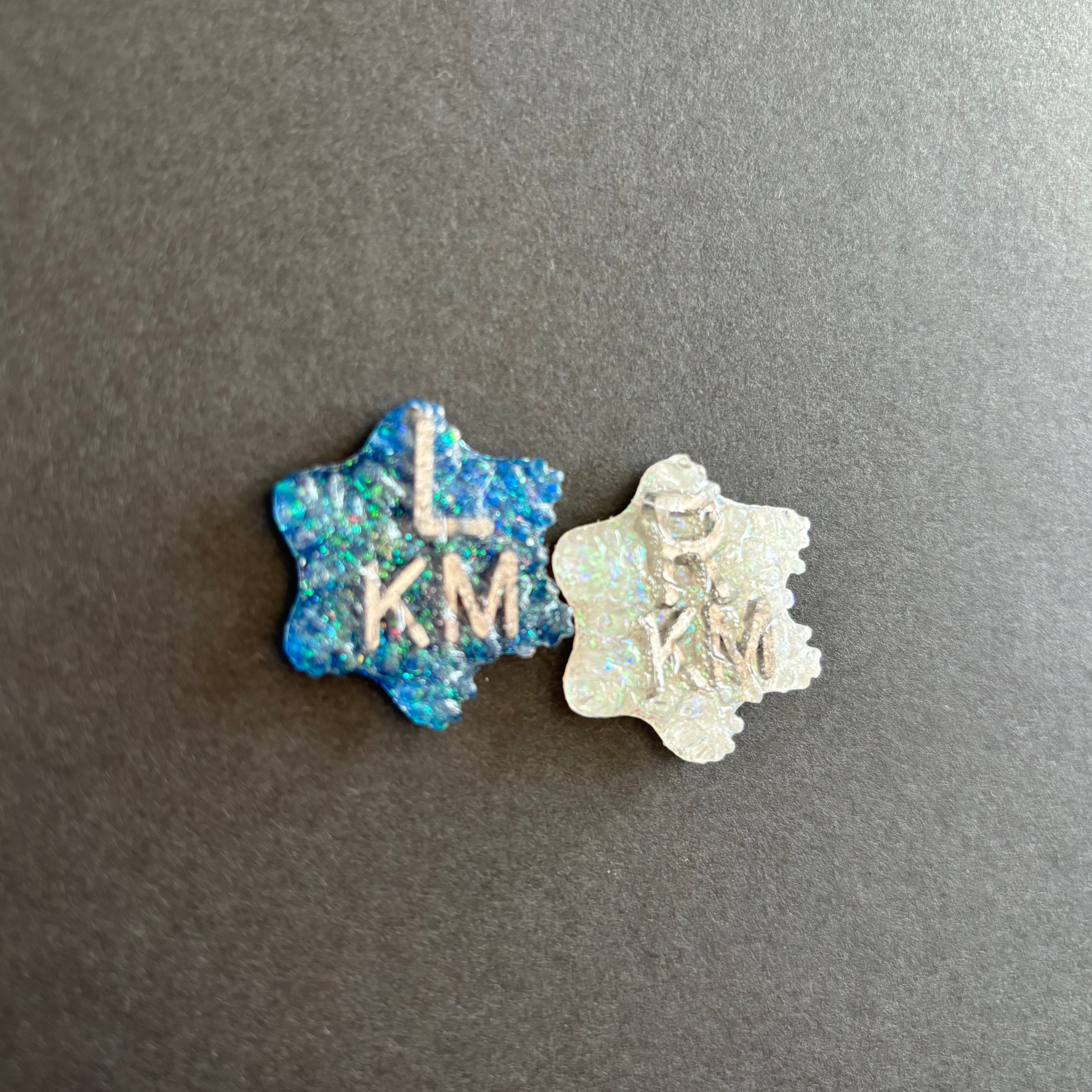 Small Snowflake Xray Markers, With 2 or 3 Initials, Blue and White Glitter, Winter Xray Markers