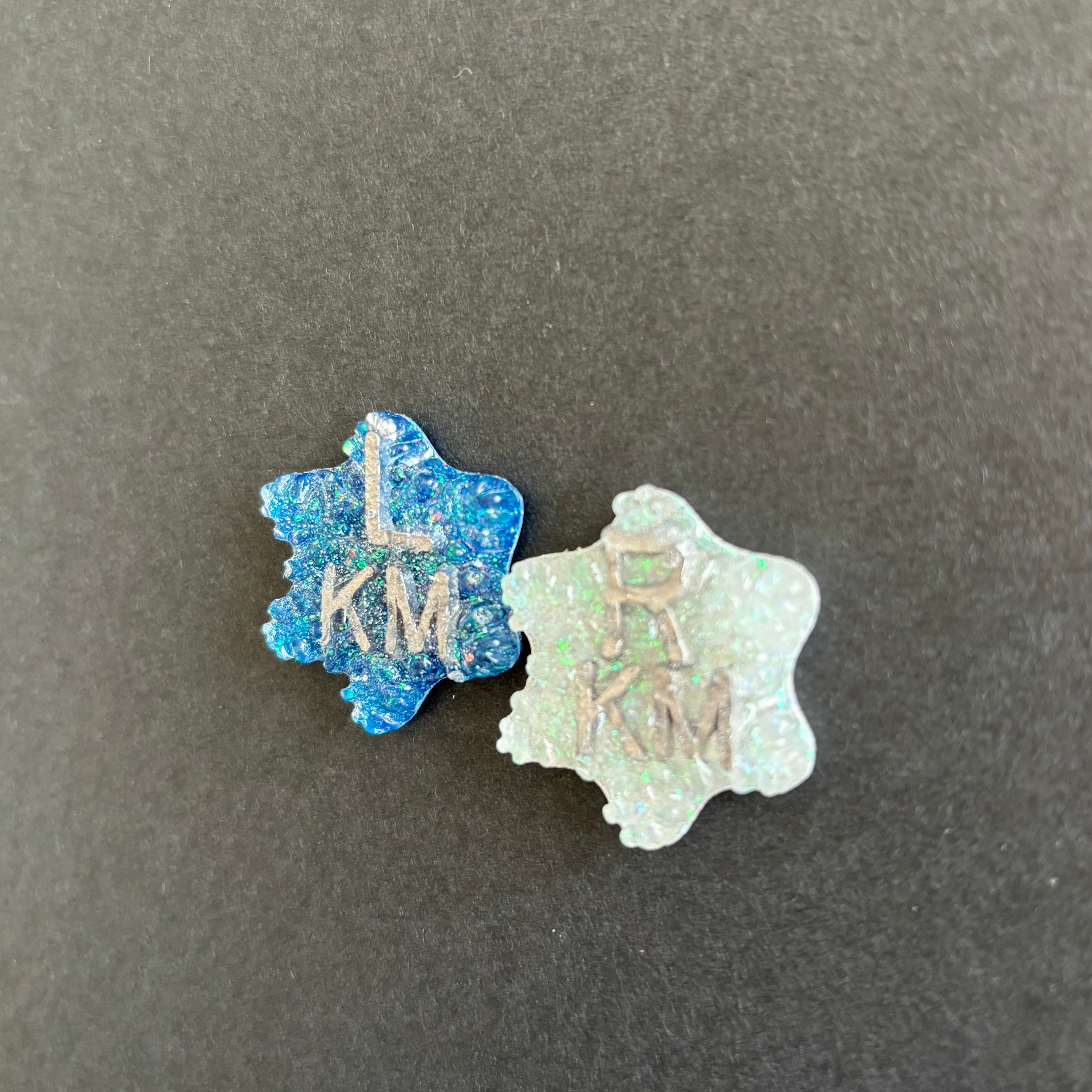 Small Snowflake Xray Markers, With 2 or 3 Initials, Blue and White Glitter, Winter Xray Markers