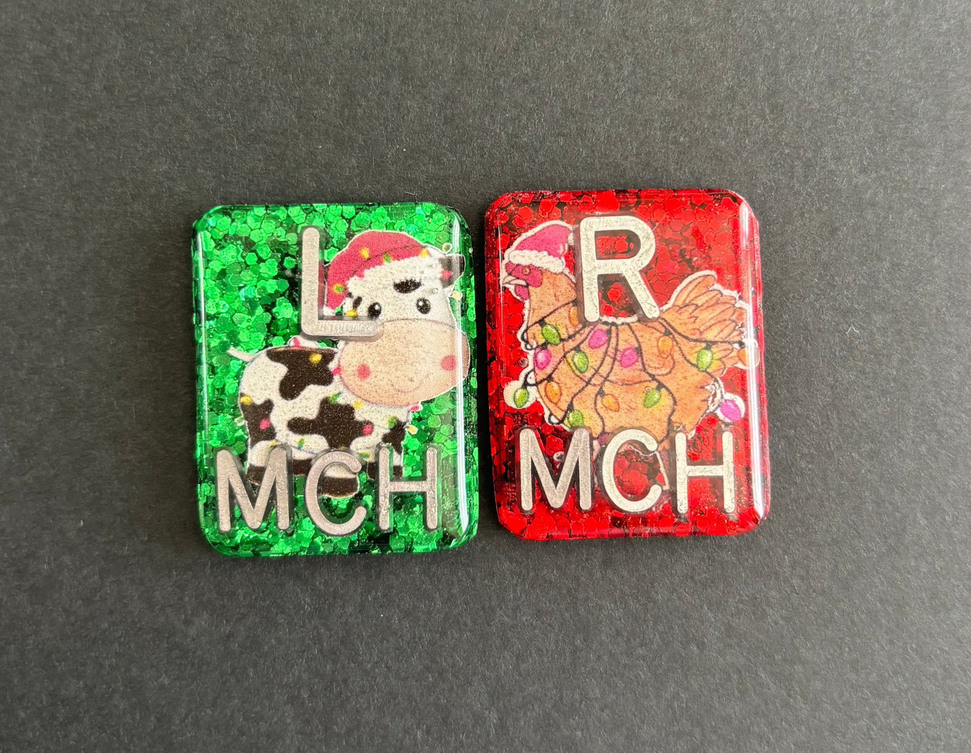 Christmas Farm Animal Cow & Chicken Xray Markers, With 2 or 3 Initials, Christmas Xray Markers, Farm, Glitter