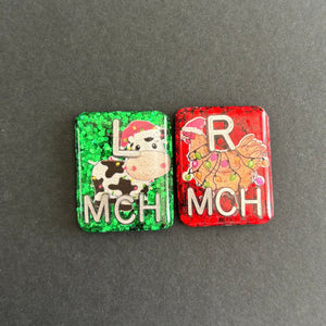 Christmas Farm Animal Cow & Chicken Xray Markers, With 2 or 3 Initials, Christmas Xray Markers, Farm, Glitter