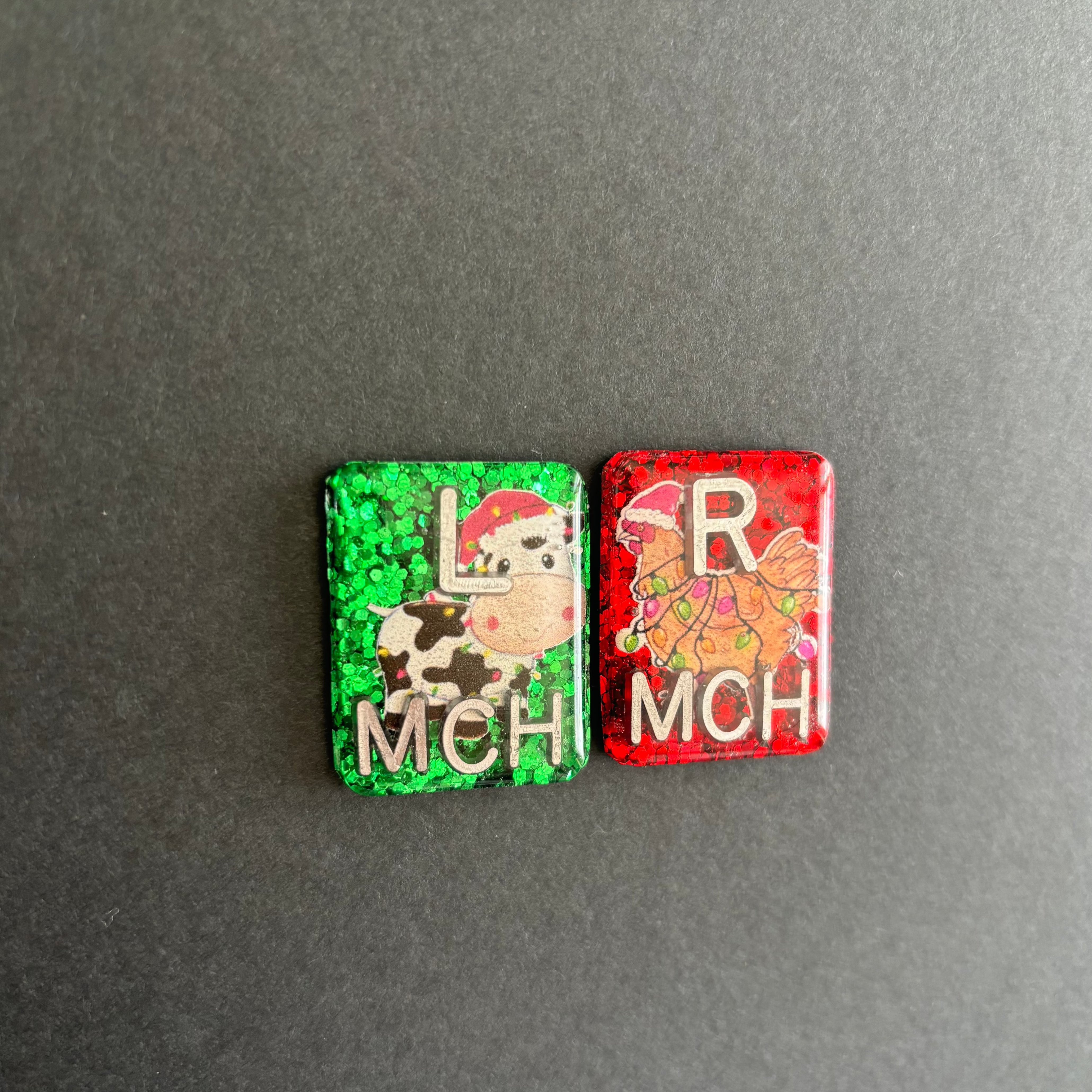 Christmas Farm Animal Cow & Chicken Xray Markers, With 2 or 3 Initials, Christmas Xray Markers, Farm, Glitter