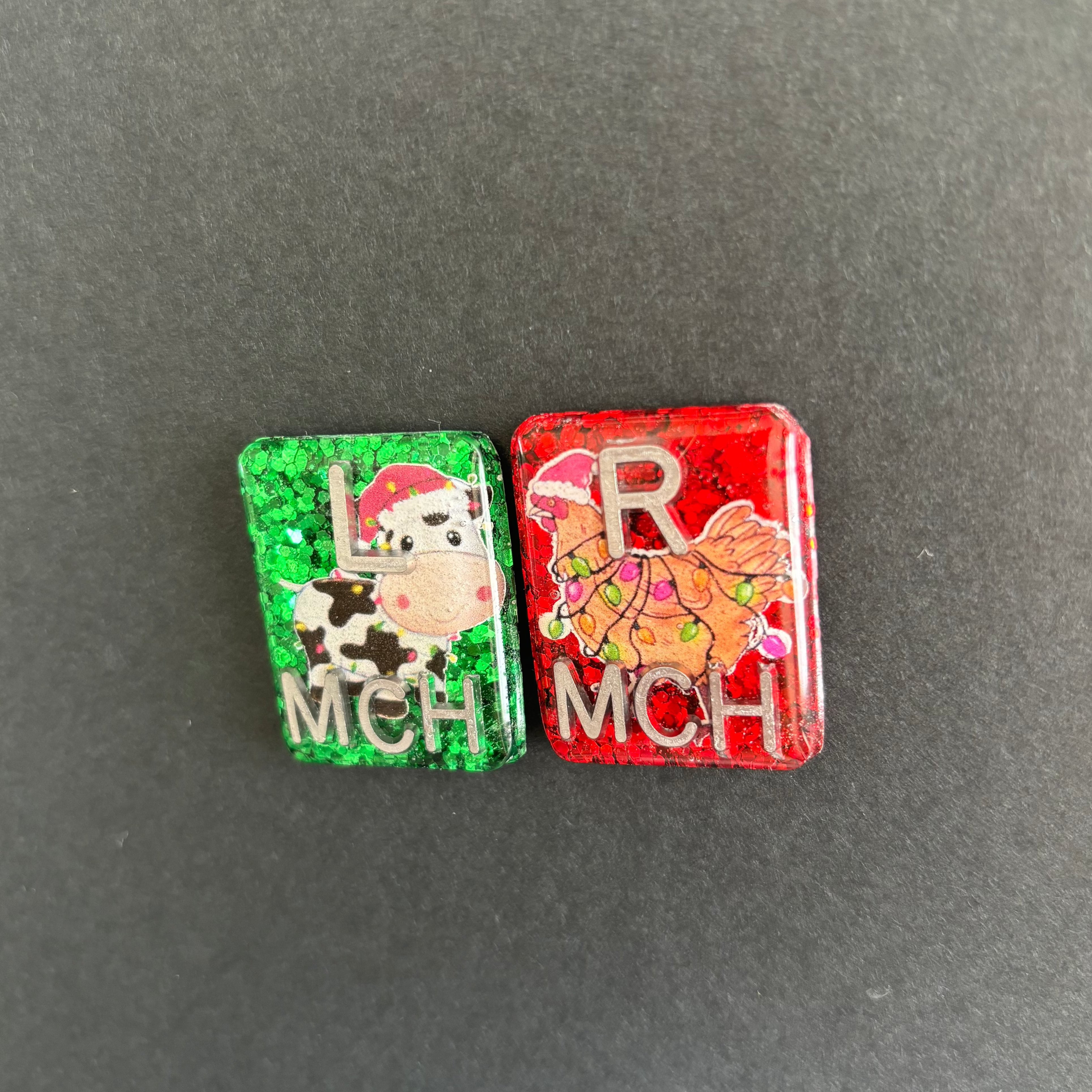 Christmas Farm Animal Cow & Chicken Xray Markers, With 2 or 3 Initials, Christmas Xray Markers, Farm, Glitter