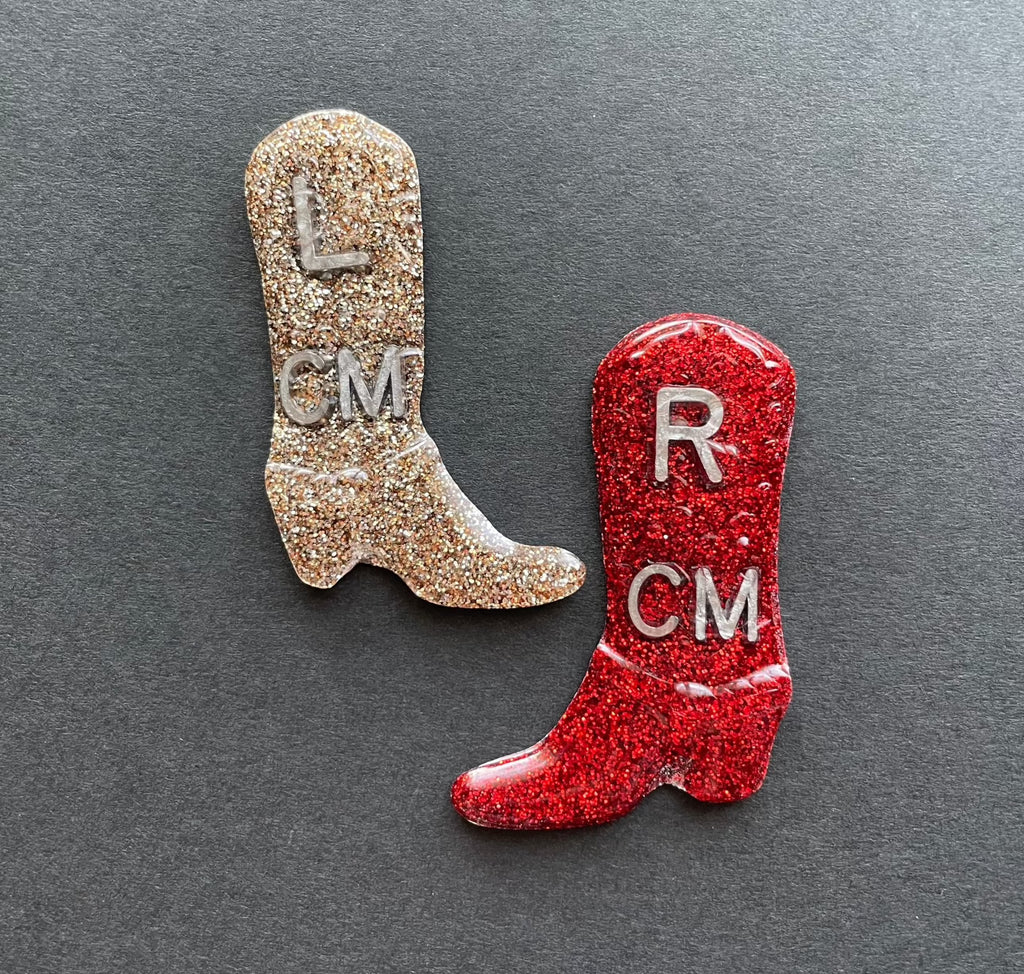 Cowboy Boot Xray Markers, With 2 or 3 Initials, Glitter, Western, Country