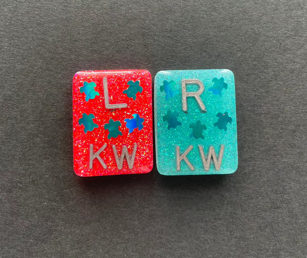Sea Turtle Xray Markers, With 2 or 3 Initials, Glitter, Rectangle, Small Turtles, Summer