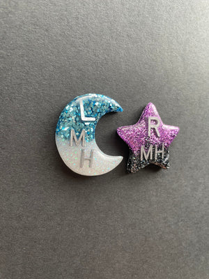 Two-Tone Moon and Stars Xray Markers, With 2 or 3 Initials, moon, stars, galaxy