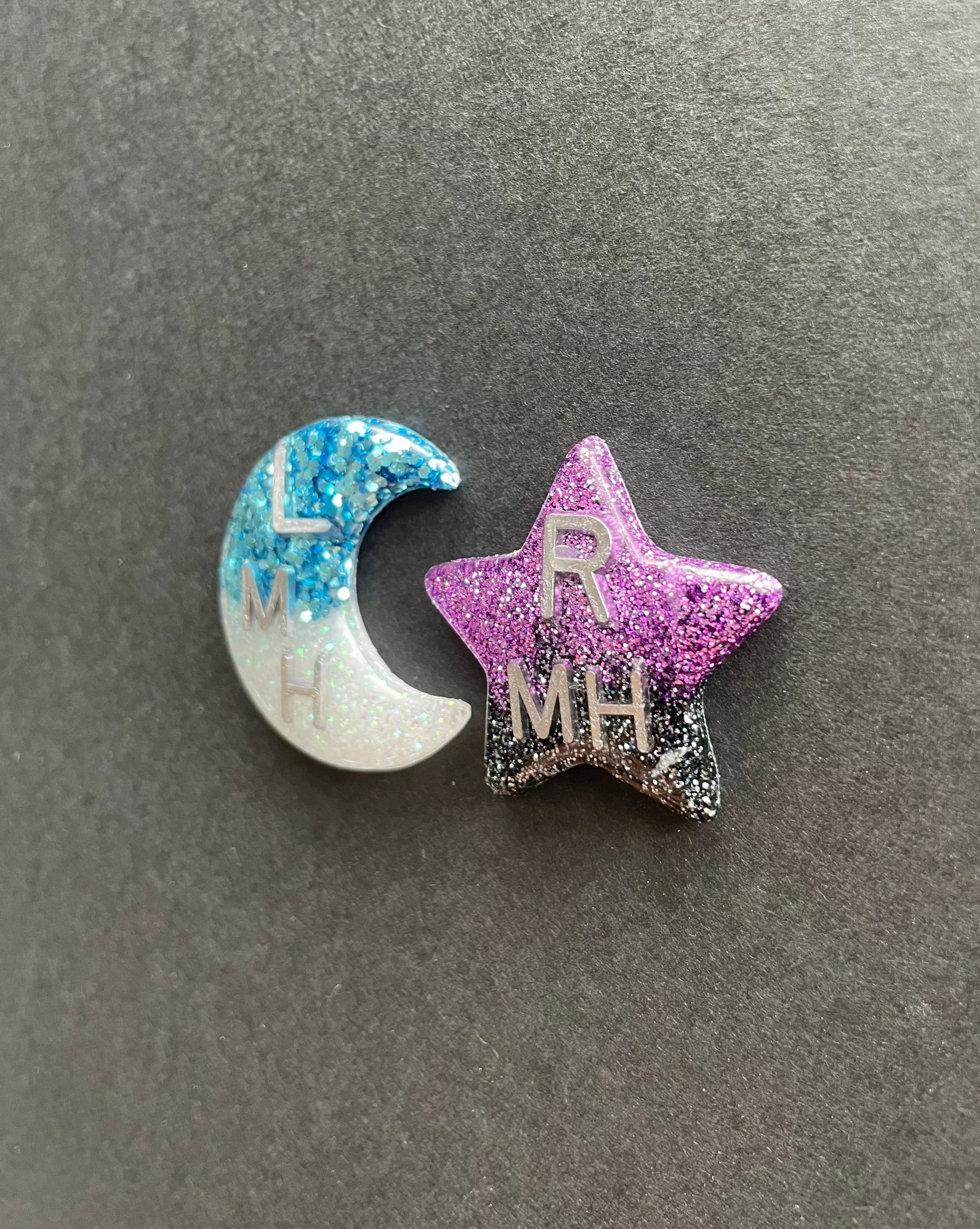 Two-Tone Moon and Stars Xray Markers, With 2 or 3 Initials, moon, stars, galaxy