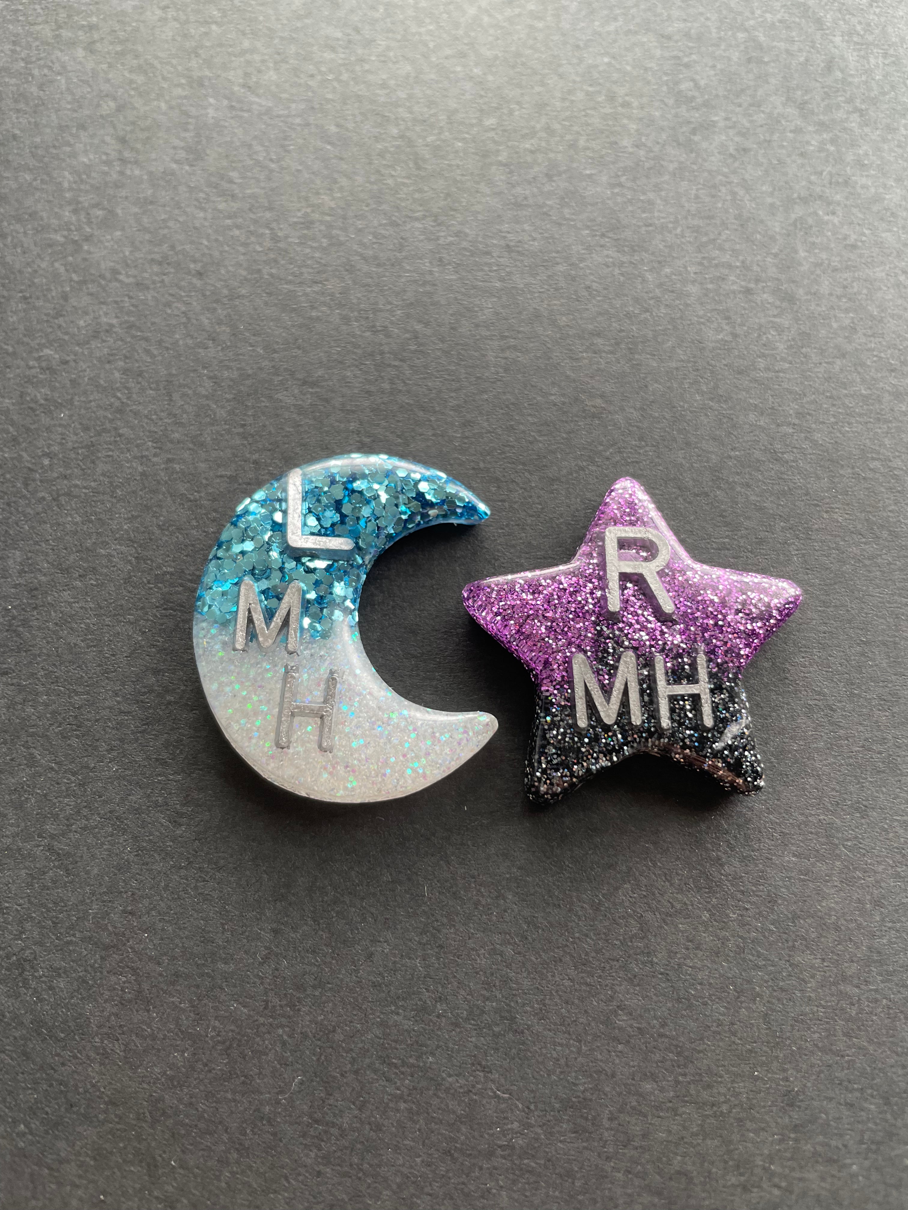 Two-Tone Moon and Stars Xray Markers, With 2 or 3 Initials, moon, stars, galaxy