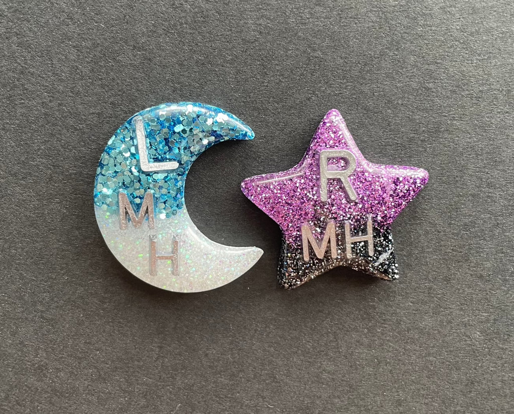 Two-Tone Moon and Stars Xray Markers, With 2 or 3 Initials, moon, stars, galaxy