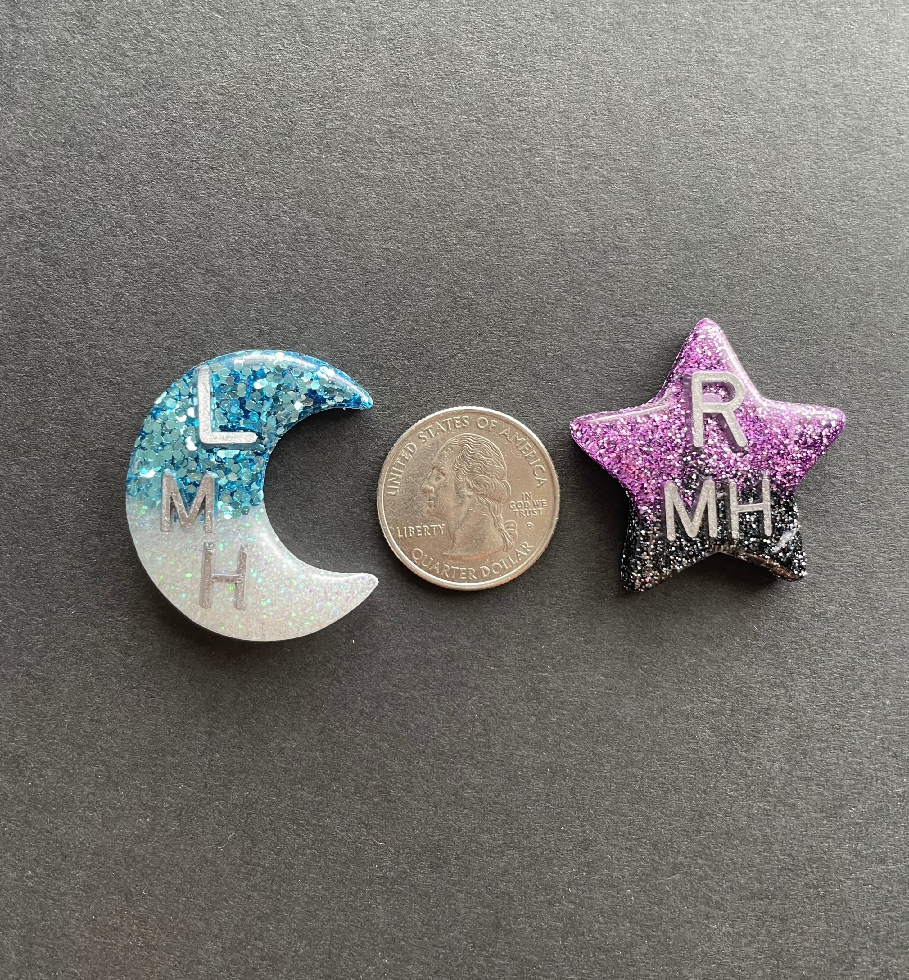 Two-Tone Moon and Stars Xray Markers, With 2 or 3 Initials, moon, stars, galaxy