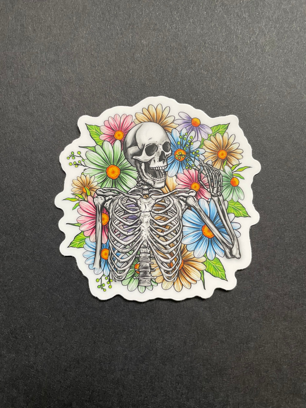 Skeleton Sticker, Flowers, Floral, Waterproof, Decal, Tumbler Sticker, Laptop, Water Bottle