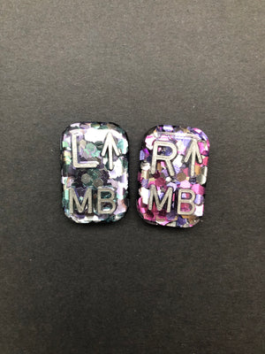 Arrow Xray Markers with 2 Initials, Upright, Erect, Small Rectangle, Glitter