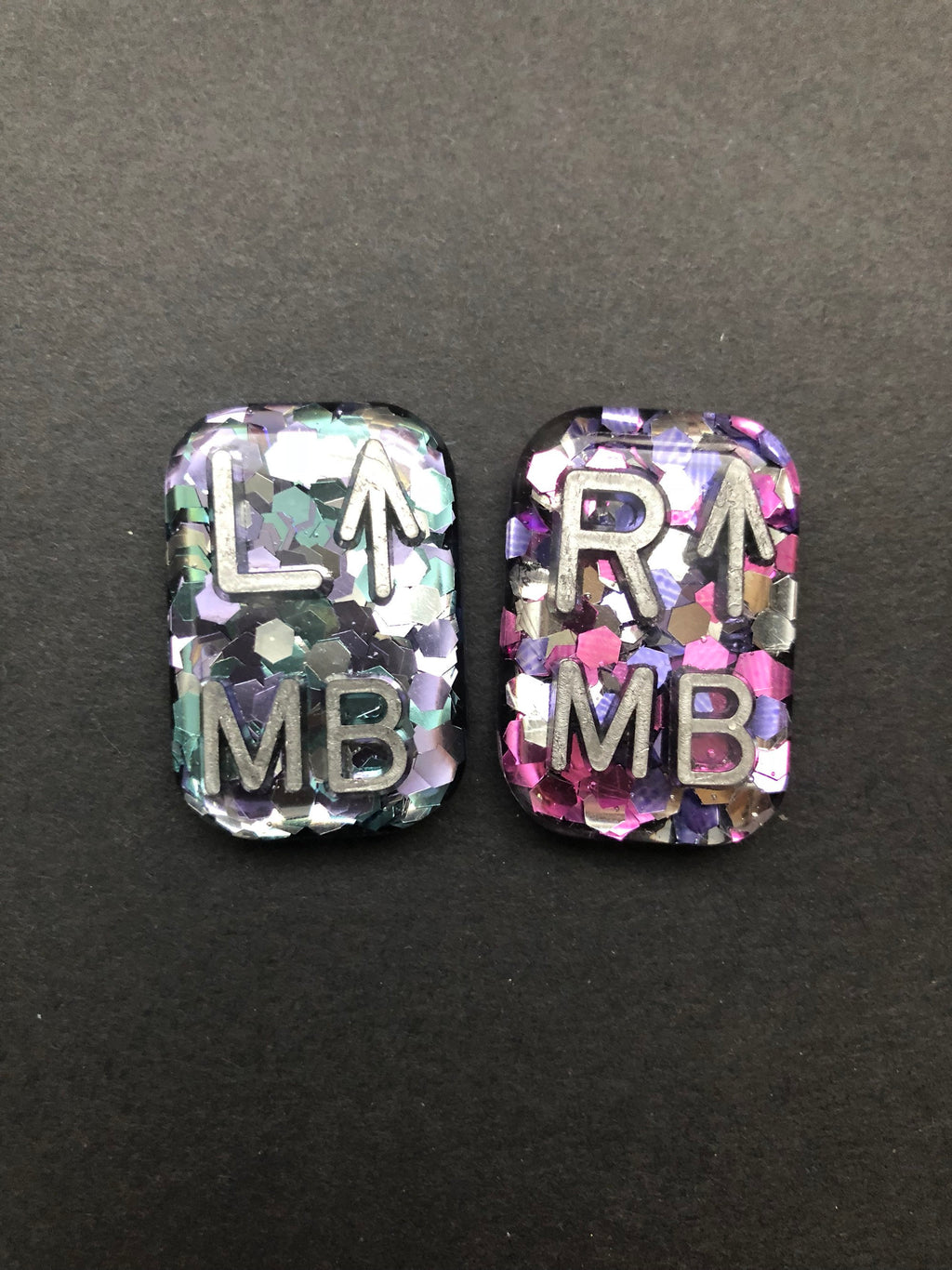Arrow Xray Markers with 2 Initials, Upright, Erect, Small Rectangle, Glitter