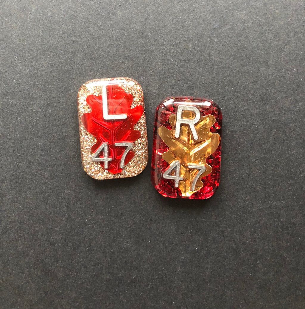 Fall Leaves Xray Markers, With 2 or 3 Initials, Red and Gold, Rectangle, Glitter X-ray Markers