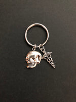 Skull Keychain, Oblique Skull and Caduceus, Rad Tech Week Gift, Medical Field, Radiology, Anatomy, Xray Tech Gift