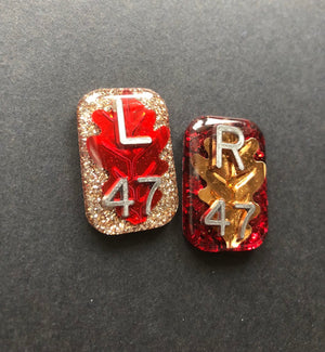 Fall Leaves Xray Markers, With 2 or 3 Initials, Red and Gold, Rectangle, Glitter X-ray Markers