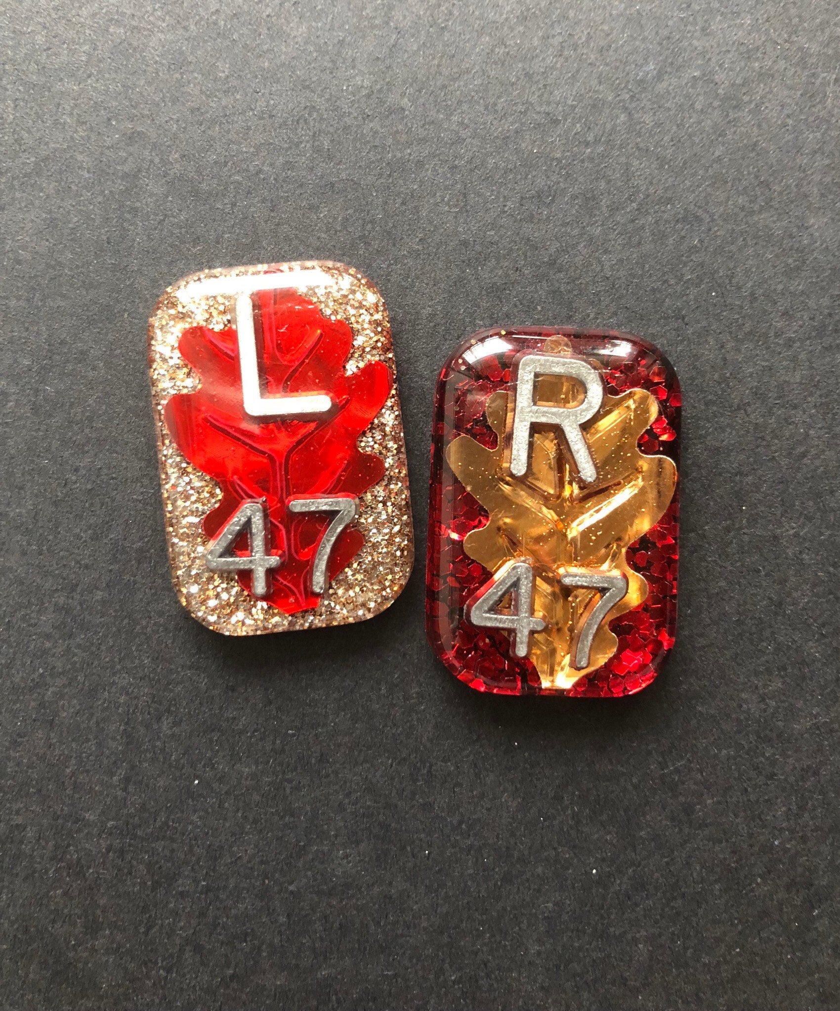 Fall Leaves Xray Markers, With 2 or 3 Initials, Red and Gold, Rectangle, Glitter X-ray Markers