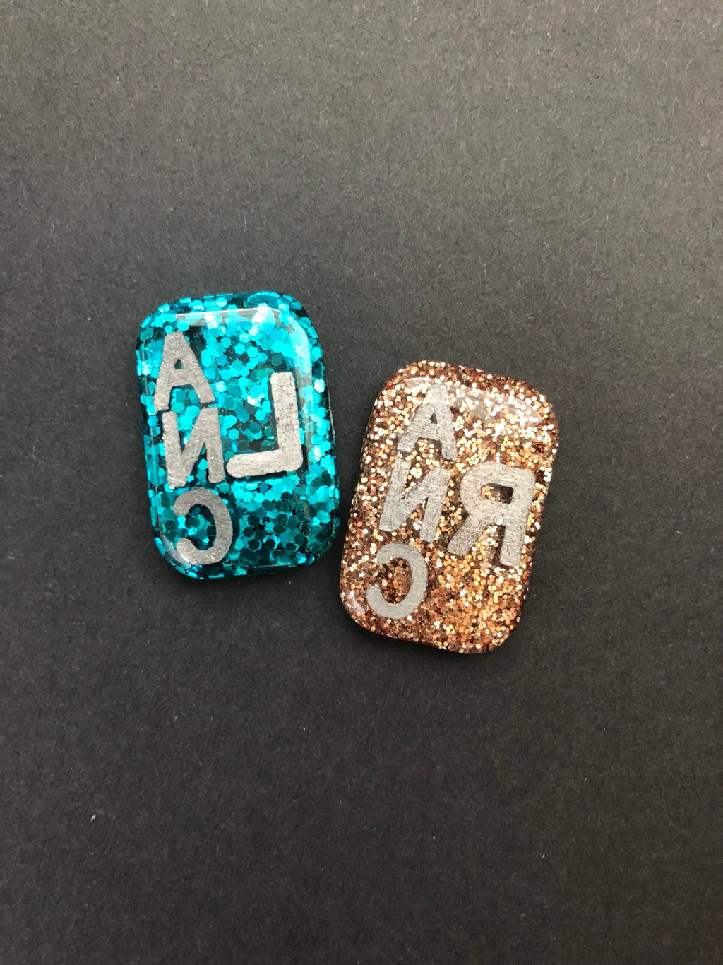 PA Xray Markers, 2 or 3 Initials, Small Rectangle, Sprinkles, Glitter, Backwards