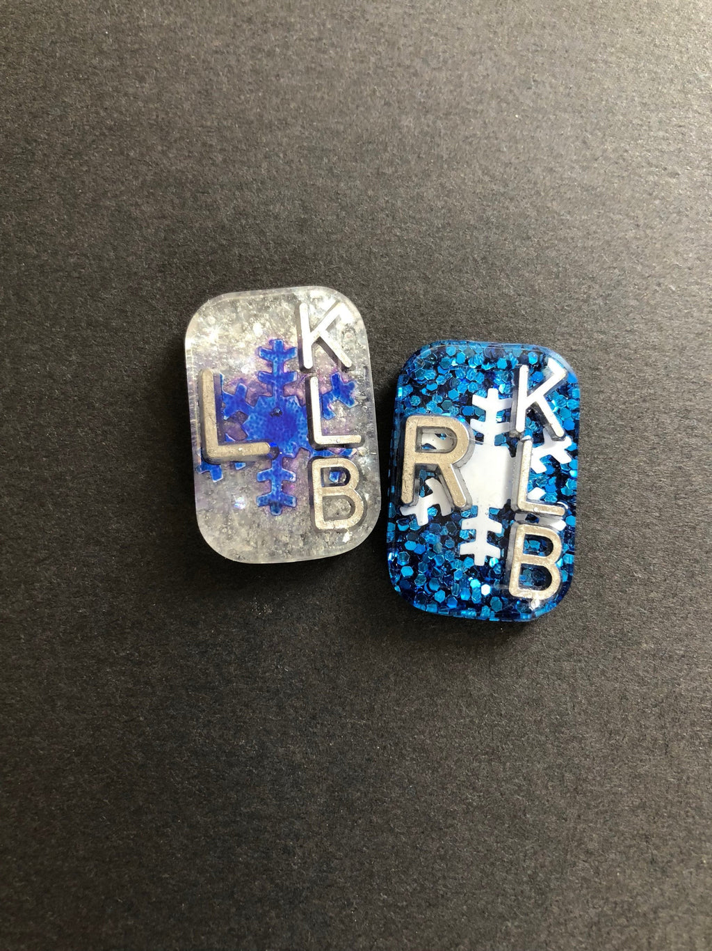 Snowflake Xray Markers, With 2 or 3 Initials, Blue and White, Winter Xray Markers