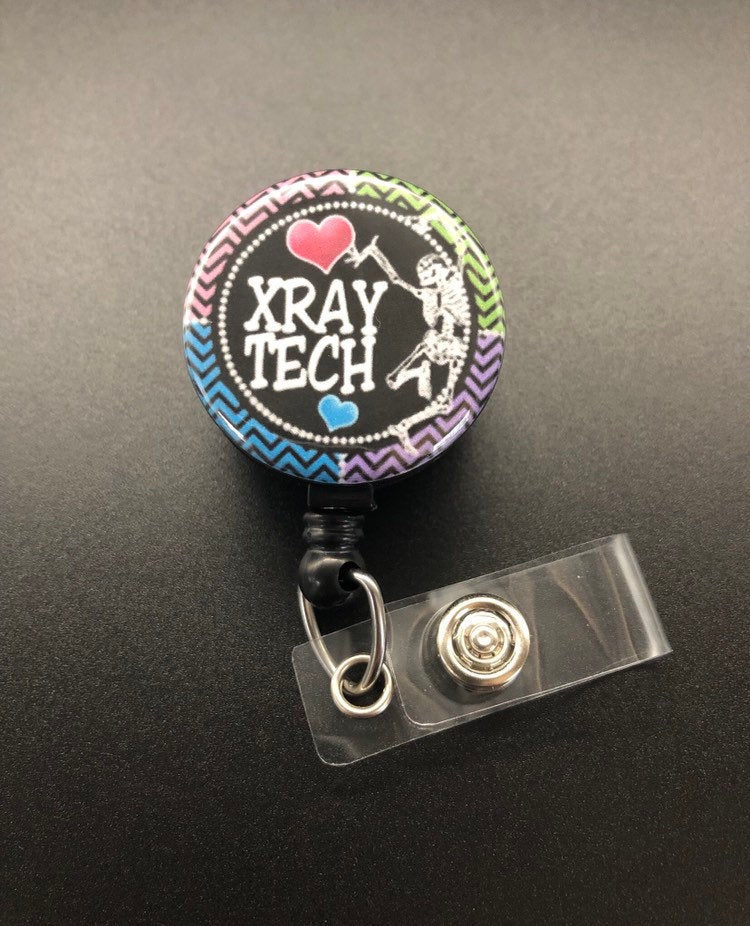 Xray Tech Retractable ID Badge Holder Reel, Chevron, Skeleton, 2 Hearts