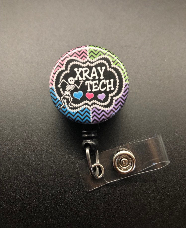 Xray Tech Retractable ID Badge Holder Reel, Chevron, Skeleton, 3 Hearts