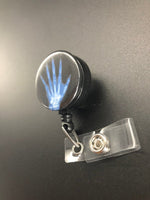 Xray ID Retractable Badge Holders, Bones, Anatomy, Radiology, Blue Hand X-Ray