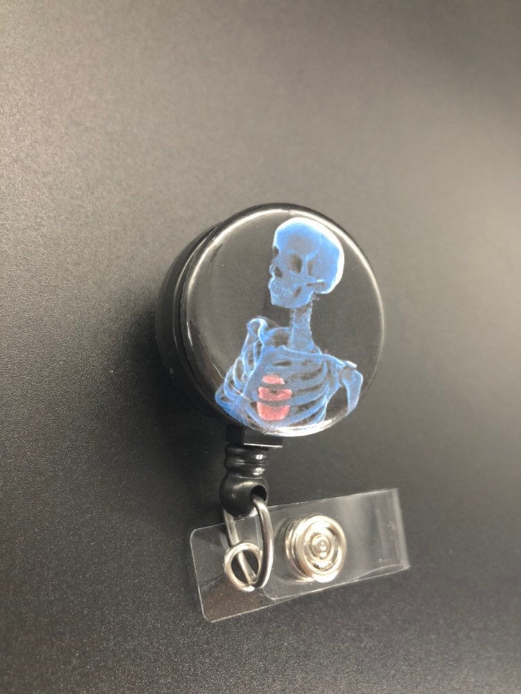 Xray ID Retractable Badge Holders, Bones, Anatomy, Radiology, Blue Head and Torso X-Ray