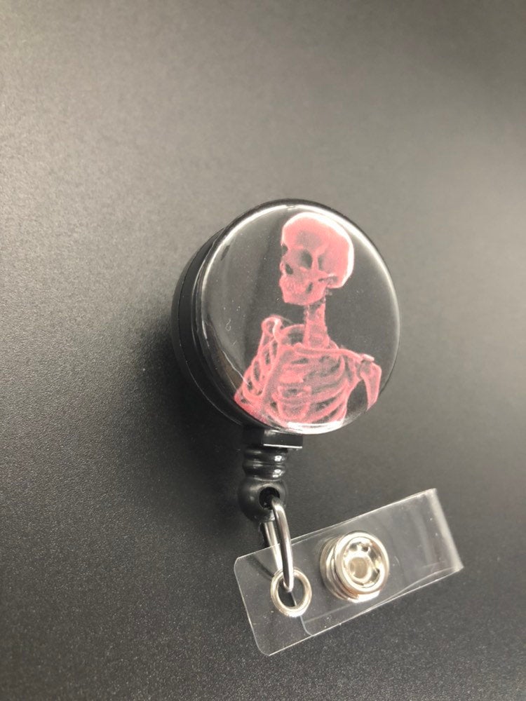 Xray ID Retractable Badge Holders, Bones, Anatomy, Radiology, Red Head and Torso X-Ray