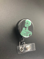 Xray ID Retractable Badge Holders, Bones, Anatomy, Radiology, Green Head and Torso X-Ray