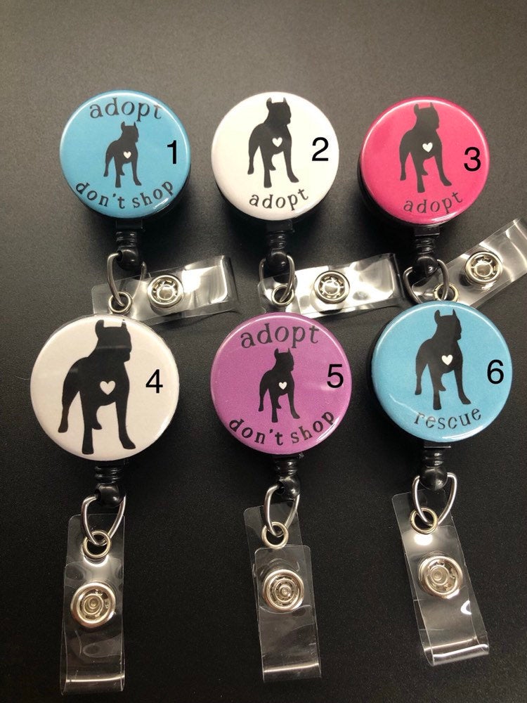 Pitbull Retractable ID Badge Holder, Adopt, Rescue, Adopt Don't Shop, Dog