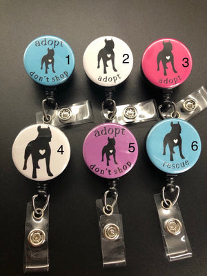 Rescue Retractable ID Badge Holder, Adopt, Pitbull, Adopt Don't Shop, Dog