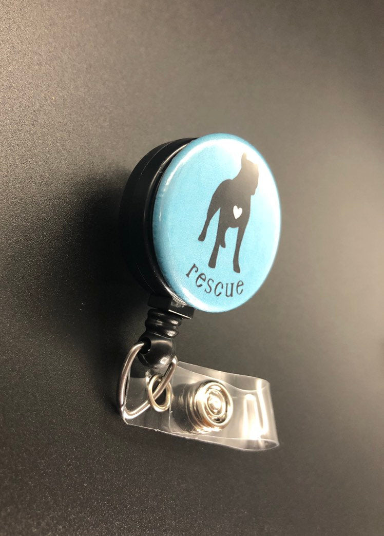 Rescue Retractable ID Badge Holder, Adopt, Pitbull, Adopt Don't Shop, Dog